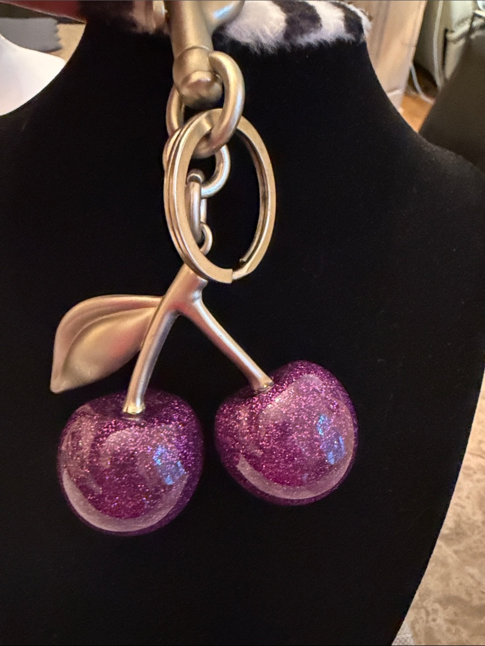 Glitter Cherry Keychain - Purple NIP